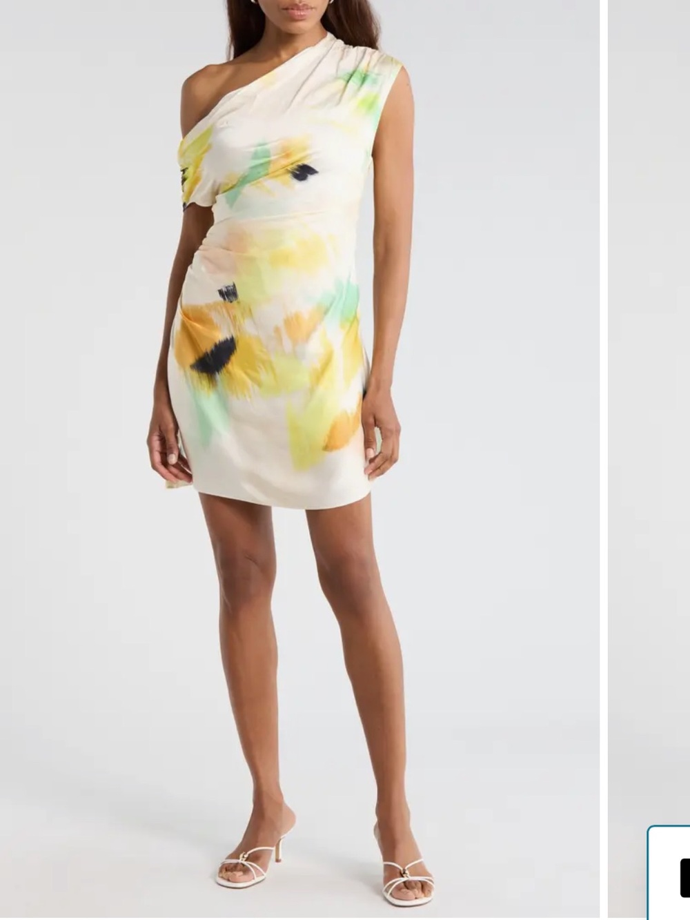 A.L.C. One-Shoulder Floral Mini Dress in Cream, Yellow and Green Poppy